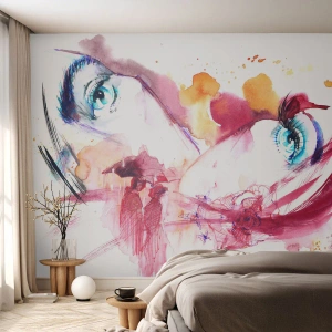 Fotomural Autadhesivo Deluxe Sticker - En la cercanía el mundo florece - Abstracción, cara de mujer, ojos femeninos - 300x210 cm