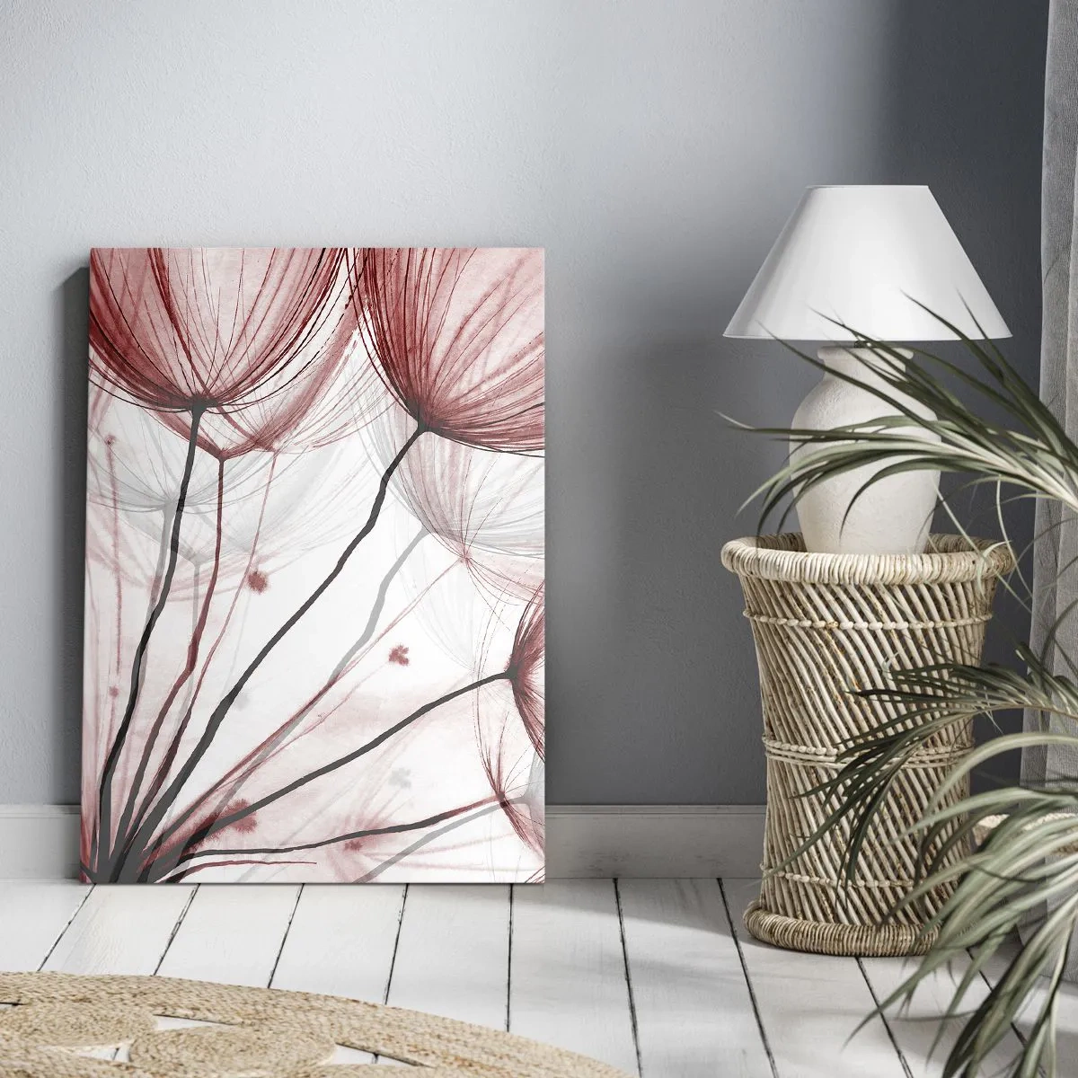 Cuadro sobre lienzo - Impresión de Imagen - Delicadas flores en tonos rojos sobre un fondo claro. - 50x70cm - Antes de partir - Decoración de pared moderna para salón y dormitorio ARTTOR