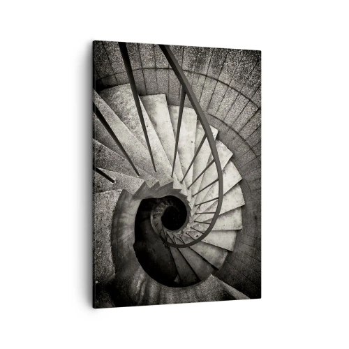 Cuadro sobre lienzo - Impresión de Imagen - Escalera de caracol en blanco y negro de estilo moderno. - 50x70cm - Escaleras arriba, escaleras abajo - Decoración de pared moderna para salón y dormitorio ARTTOR