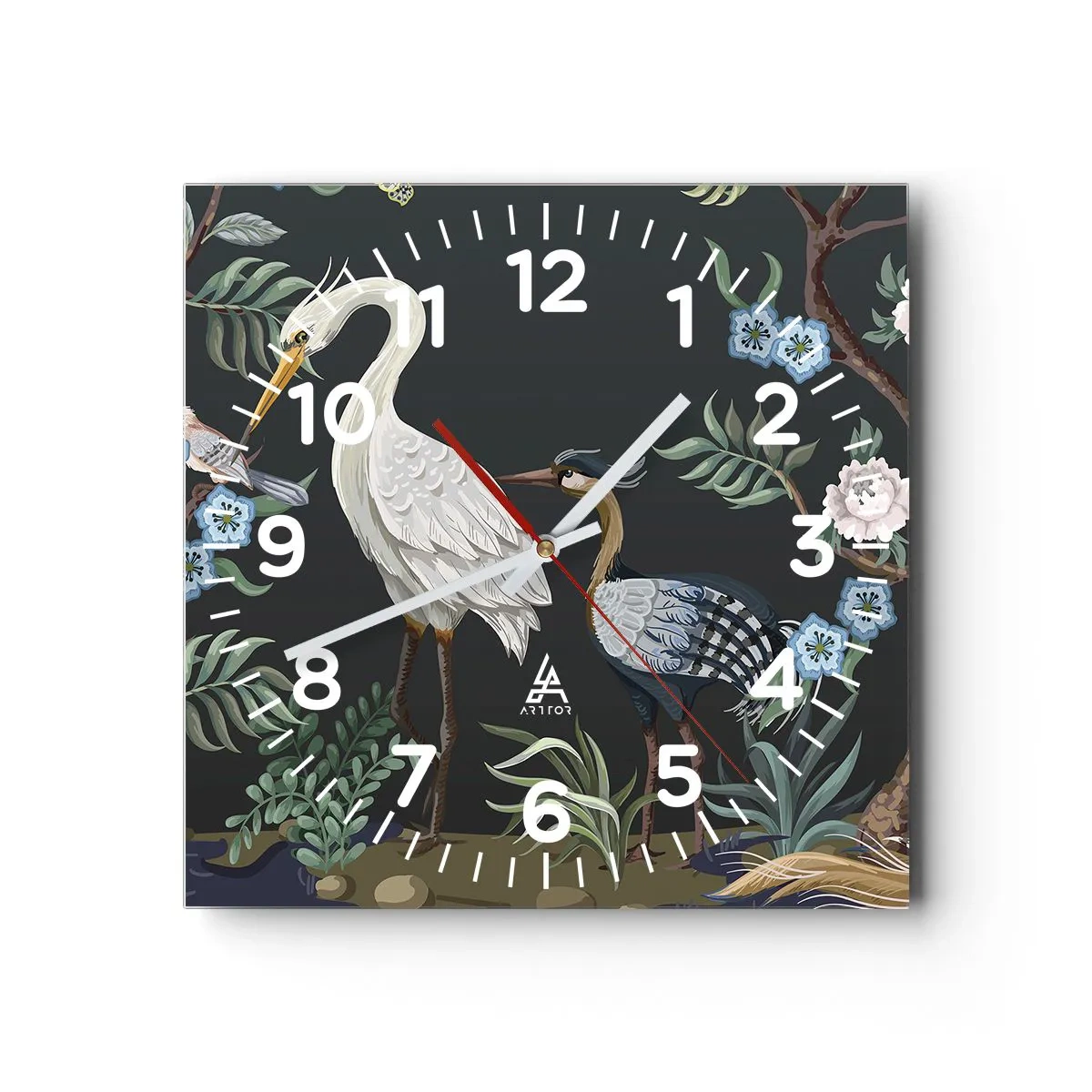 Reloj de pared - Reloj de vidrio - Desfile de aves - 40x40 cm