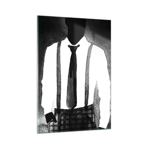 Cuadro sobre vidrio - Impresiones sobre Vidrio - Silueta en blanco y negro de una elegante pareja de cine negro. - 50x70cm - En un ambiente noir - Decoración de pared moderna para salón y dormitorio ARTTOR