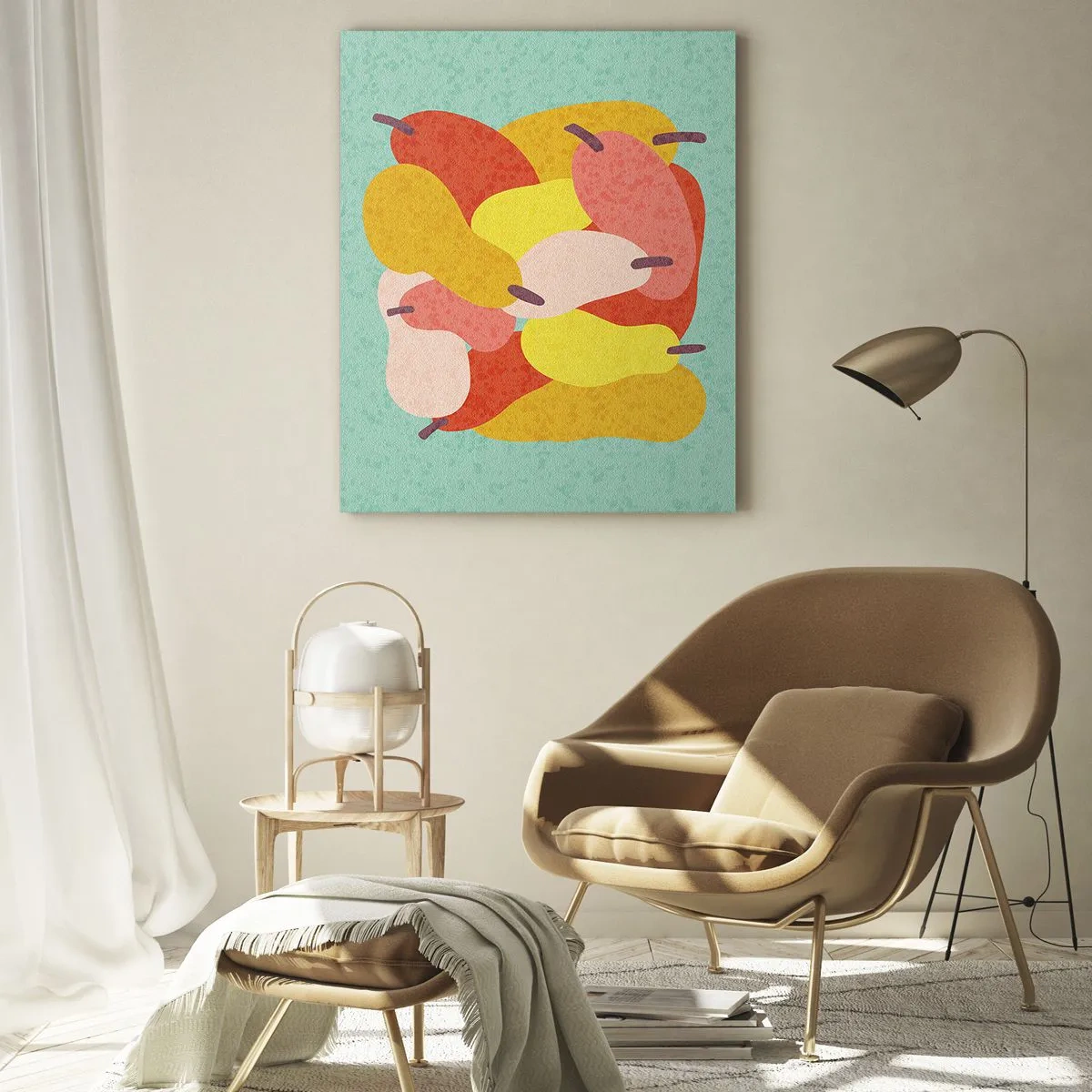 Cuadro sobre vidrio - Impresiones sobre Vidrio - Peras abstractas coloridas sobre un fondo verde - 80x120cm - Saborear el sol del verano - Decoración de pared moderna para salón y dormitorio ARTTOR