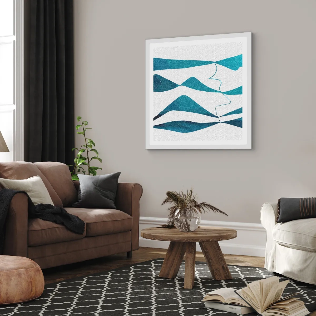 Póster en marco blanco - Abstracción: un compuesto turquesa - 40x40 cm