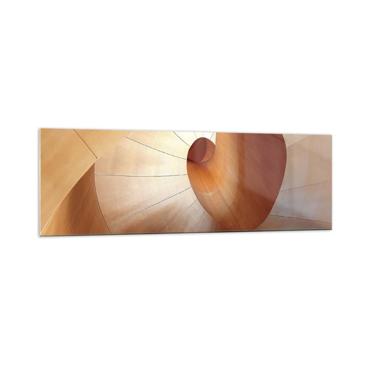 Cuadro sobre vidrio - Impresiones sobre Vidrio - Espiral abstracta en tonos madera y marrón claro. - 160x50cm - Serpentina arquitectónica - Decoración de pared moderna para salón y dormitorio ARTTOR