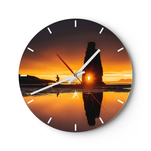 Reloj de pared - Reloj de vidrio - Puesta de sol sobre una formación rocosa en la playa - 30x30cm - Solo tú y la naturaleza - Decoración de pared moderna para salón, cocina y dormitorio ARTTOR