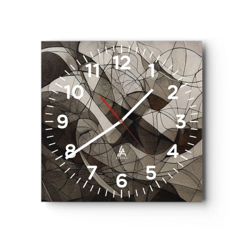 Reloj de pared - Reloj de vidrio - Circulación en colores tierra - 30x30 cm