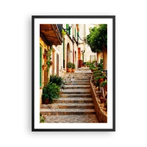 Póster en marco negro - El encanto de una calle mediterránea - 50x70cm - La magia de unas vacaciones en España - Decoración de pared moderna para salón y dormitorio ARTTOR