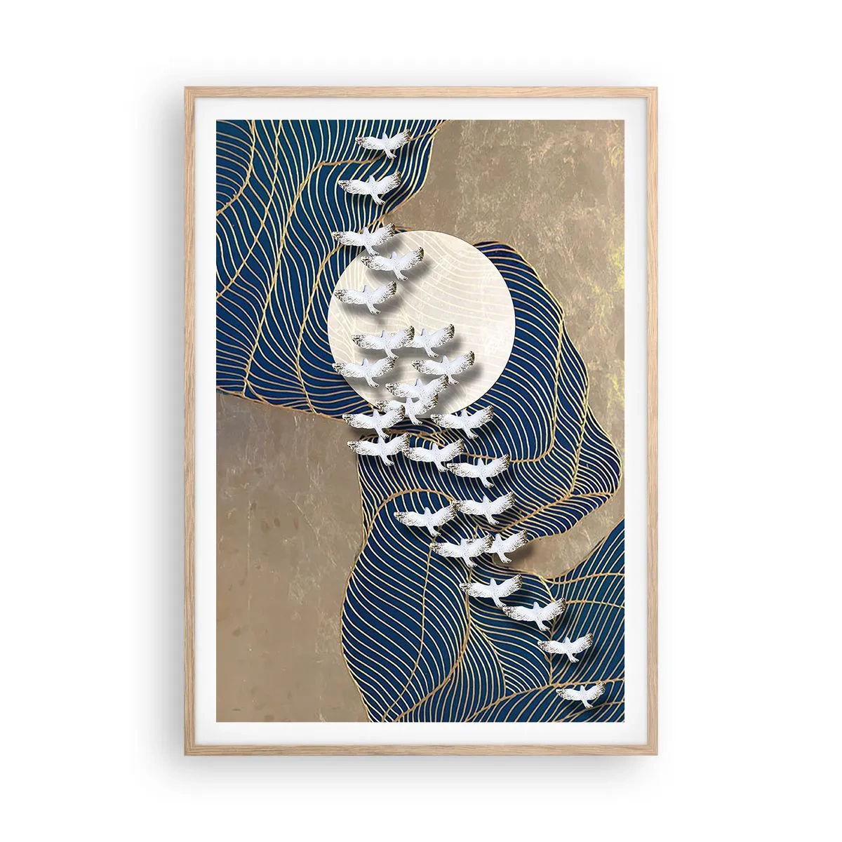 Póster en marco roble claro - Libertad en bandada comunidad - 70x100 cm