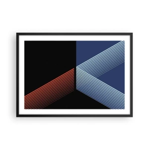 Póster en marco negro - Líneas geométricas en tonos rojos y azules. - 70x50cm - La rectitud - Decoración de pared moderna para salón y dormitorio ARTTOR