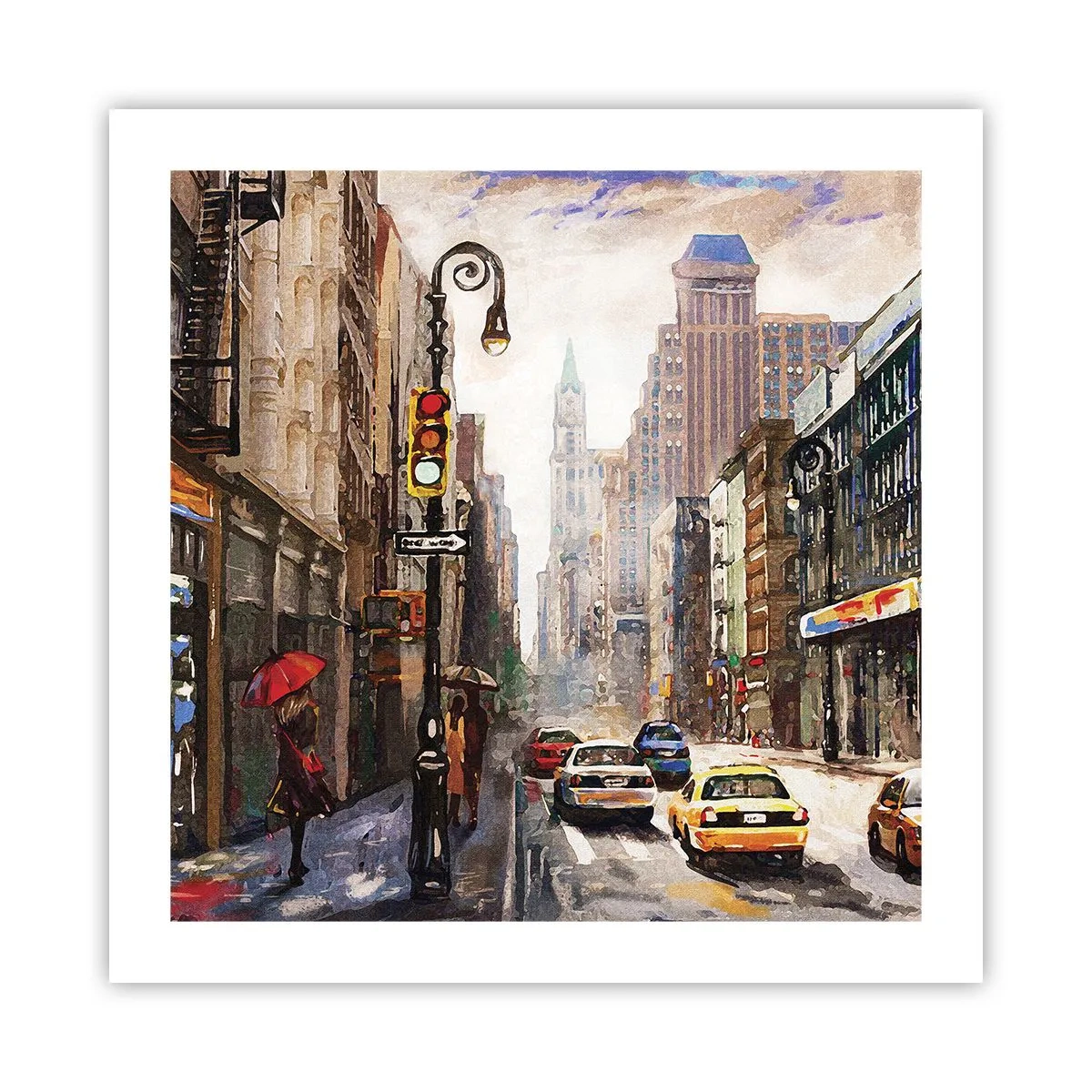 Póster - Nueva York - también colorida bajo la lluvia - 50x50 cm