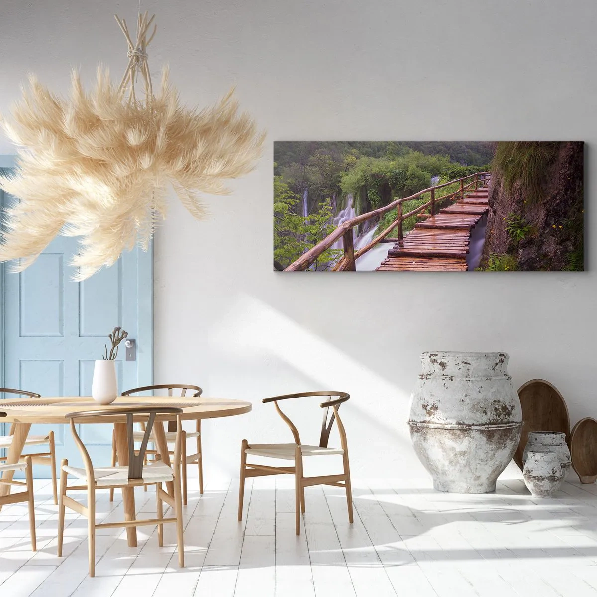 Cuadro sobre lienzo - Impresión de Imagen - Un puente con vistas a las cataratas al atardecer. - 120x50cm - Una belleza inimaginable - Decoración de pared moderna para salón y dormitorio ARTTOR