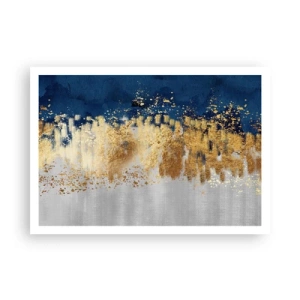 Póster - Una composición abstracta en tonos dorados y azul marino. - 100x70cm - Composición moderna con chispas - Decoración de pared moderna para salón y dormitorio ARTTOR