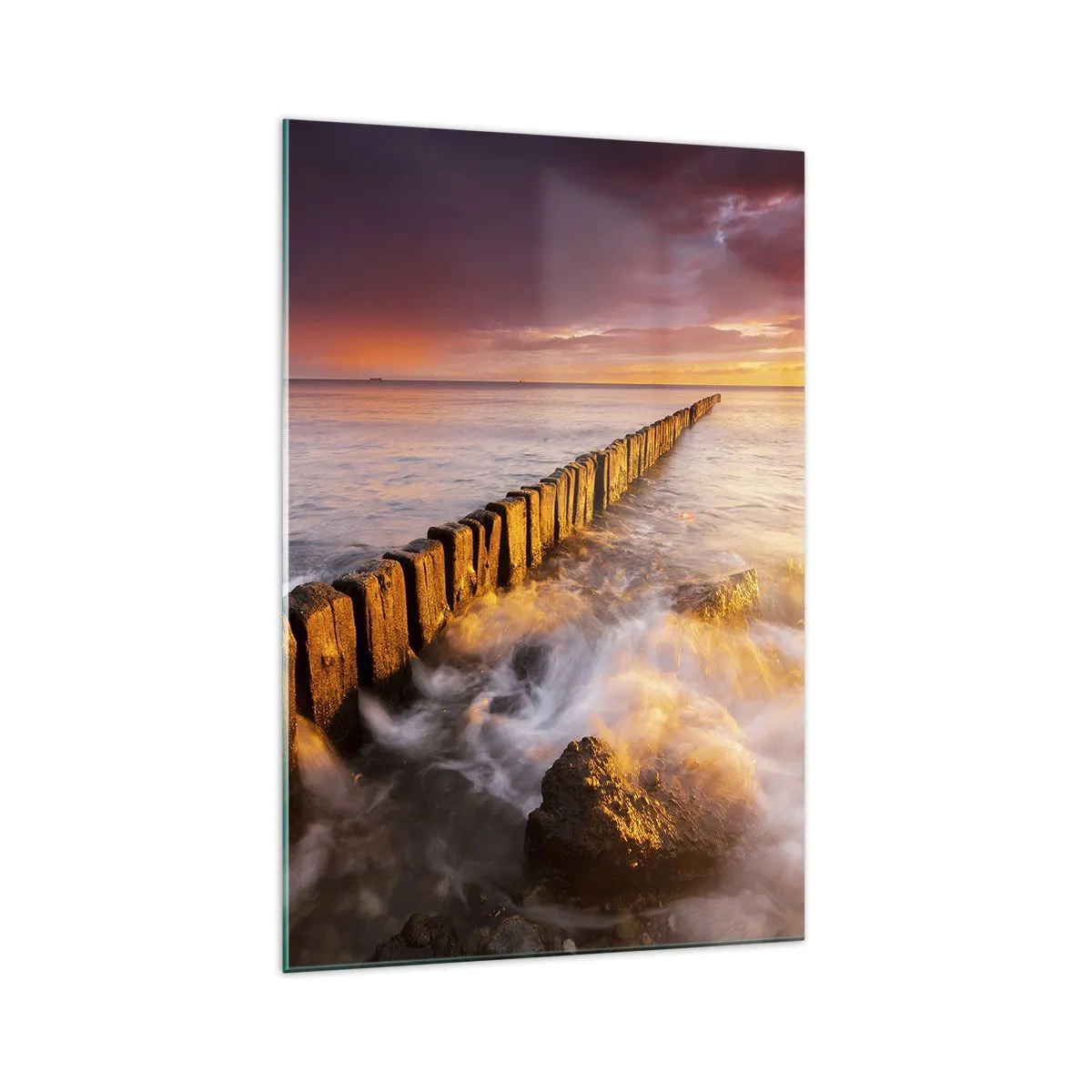 Cuadro sobre vidrio - Impresiones sobre Vidrio - Un paisaje pintoresco junto al mar al atardecer. - 70x100cm - La dulzura de las olas - Decoración de pared moderna para salón y dormitorio ARTTOR