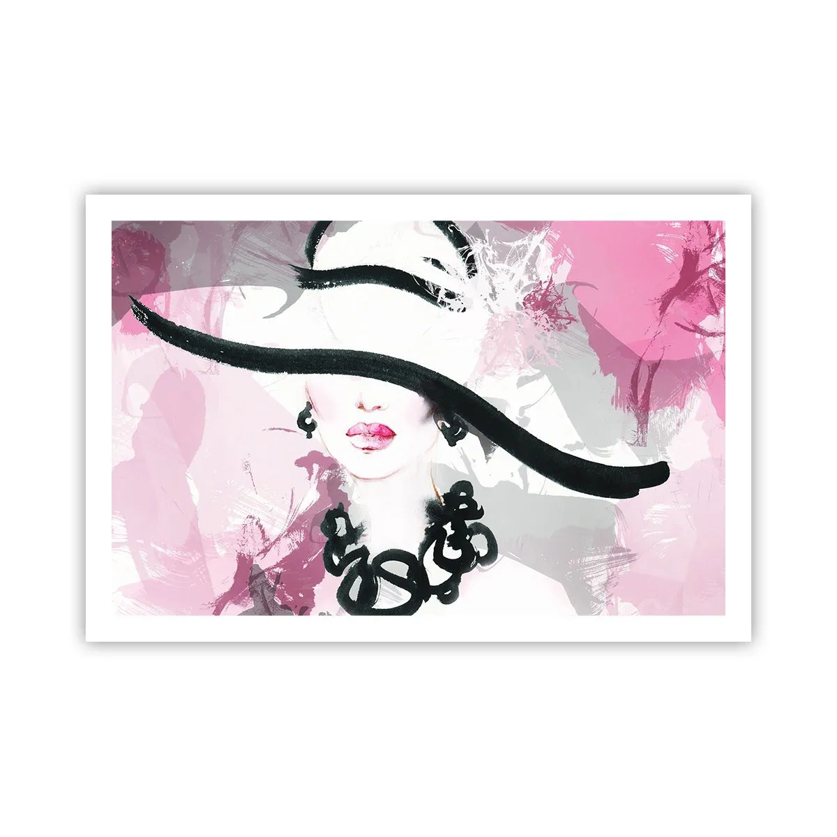 Póster - Retrato de una dama en negro y rosa - 91x61 cm