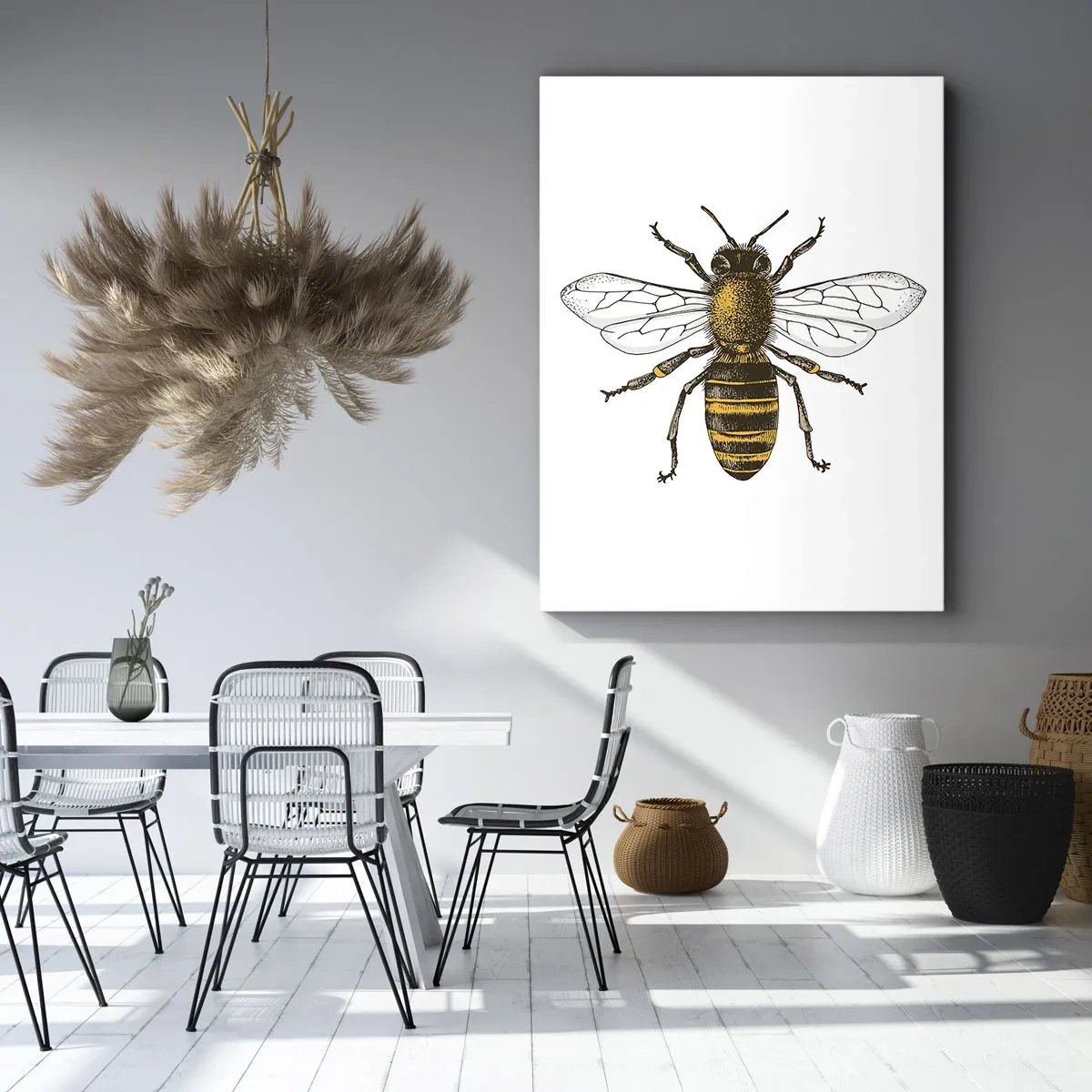 Cuadro sobre lienzo - Impresión de Imagen - Ilustración detallada de una abeja sobre un fondo blanco. - 50x70cm - Bondad natural - Decoración de pared moderna para salón y dormitorio ARTTOR