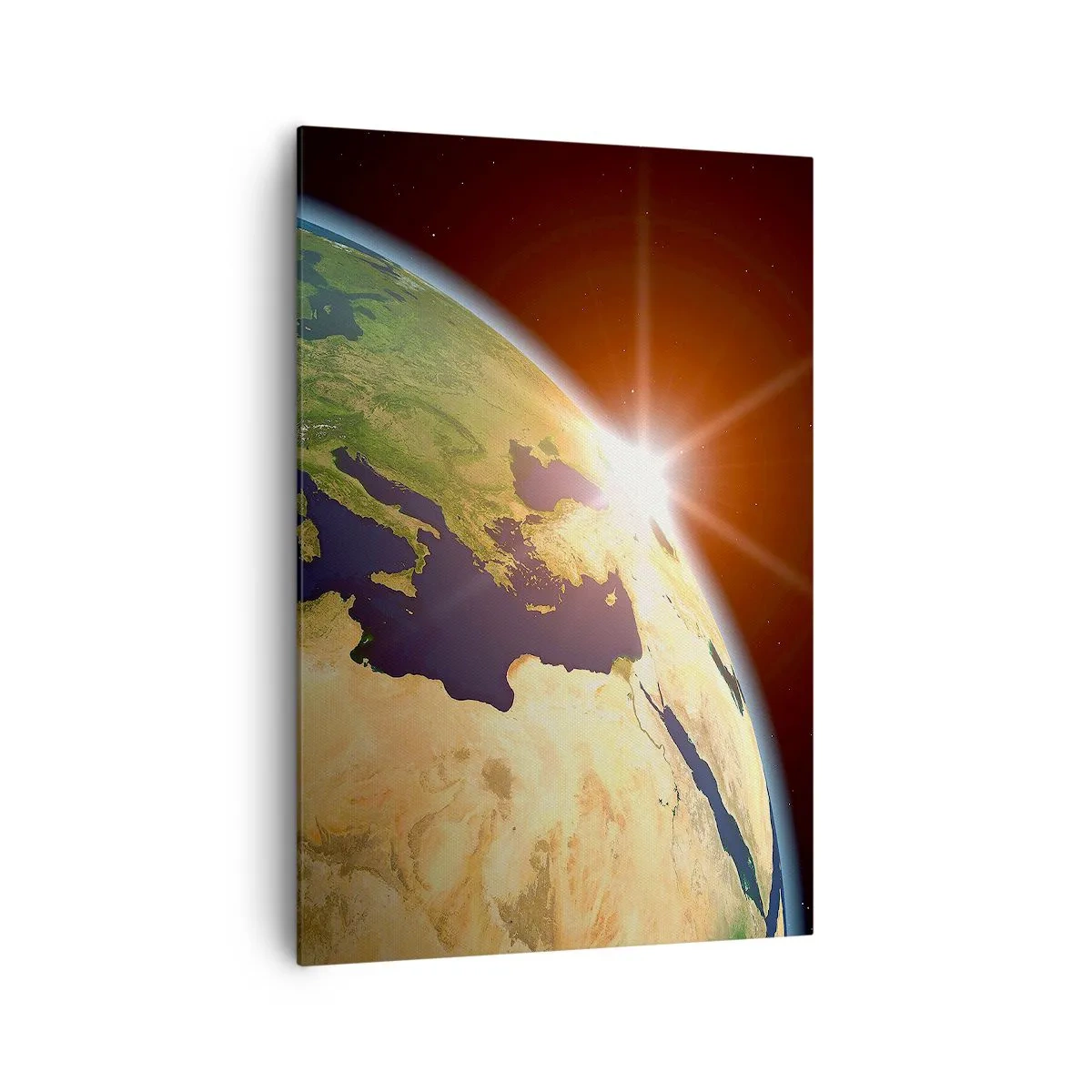 Cuadro sobre lienzo - Impresión de Imagen - Vista de la Tierra desde el espacio con rayos de sol en el horizonte - 70x100cm - Amanecer - Decoración de pared moderna para salón y dormitorio ARTTOR