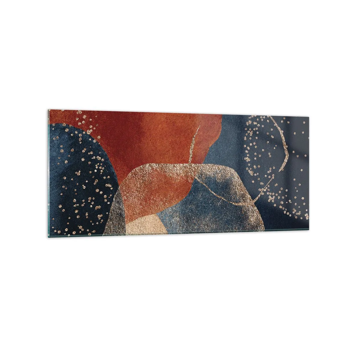 Cuadro sobre vidrio - Impresiones sobre Vidrio - Formas abstractas en tonos de rojo y azul. - 120x50cm - La ligereza del ser - Decoración de pared moderna para salón y dormitorio ARTTOR