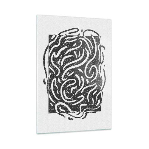 Cuadro sobre vidrio - Impresiones sobre Vidrio - Líneas y puntos abstractos dinámicos que crean una forma enérgica. - 50x70cm - Abstracción: una danza de alegría - Decoración de pared moderna para salón y dormitorio ARTTOR