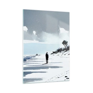 Cuadro sobre vidrio - Impresiones sobre Vidrio - Silueta de una persona solitaria caminando por una playa vacía - 50x70cm - Solo conmigo mismo - Decoración de pared moderna para salón y dormitorio ARTTOR