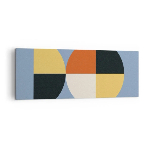 Cuadro sobre lienzo - Impresión de Imagen - Círculos geométricos sobre un fondo azul. - 140x50cm - Mira y cuenta - Decoración de pared moderna para salón y dormitorio ARTTOR