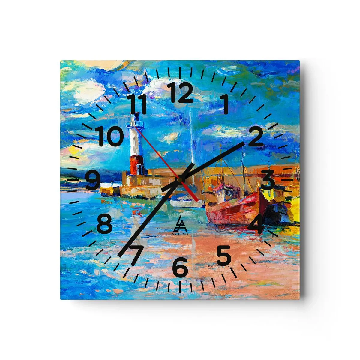 Reloj de pared - Reloj de vidrio - Tarde en la bahía del arco iris - 40x40 cm