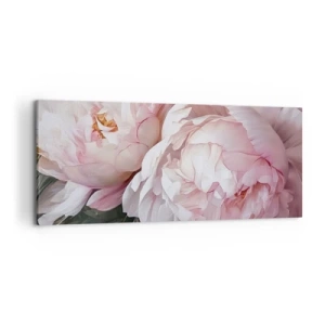 Cuadro sobre lienzo - Impresión de Imagen - Delicadas peonías rosas en plena floración. - 120x50cm - En flor - Decoración de pared moderna para salón y dormitorio ARTTOR
