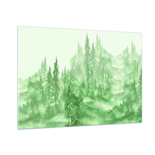 Cuadro sobre vidrio - Impresiones sobre Vidrio - Bosque verde en estilo acuarela - 100x70cm - Difuminado con niebla verde - Decoración de pared moderna para salón y dormitorio ARTTOR