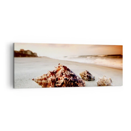 Cuadro sobre lienzo - Impresión de Imagen - Conchas en la playa al atardecer - 140x50cm - Los exiliados de las olas - Decoración de pared moderna para salón y dormitorio ARTTOR