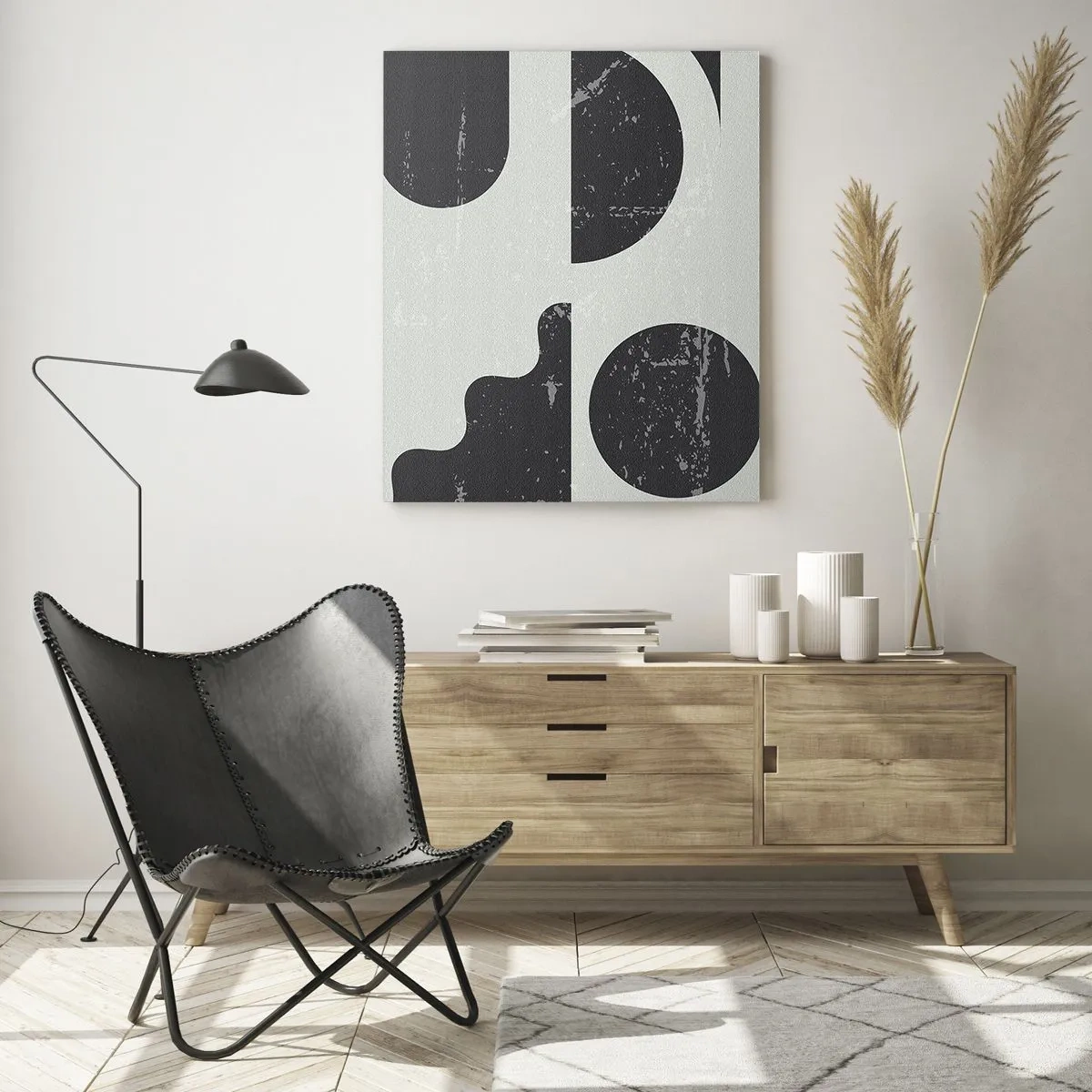 Cuadro sobre vidrio - Impresiones sobre Vidrio - Patrones geométricos en tonos negros y grises. - 80x120cm - Composición arriba y abajo - Decoración de pared moderna para salón y dormitorio ARTTOR