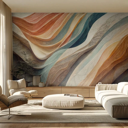 Fotomural Premium Sand - Ondas multicapa en tonos cálidos y fríos. - 100x70cm - Momentos previos al cambio - Decoración de pared moderna para salón y dormitorio ARTTOR