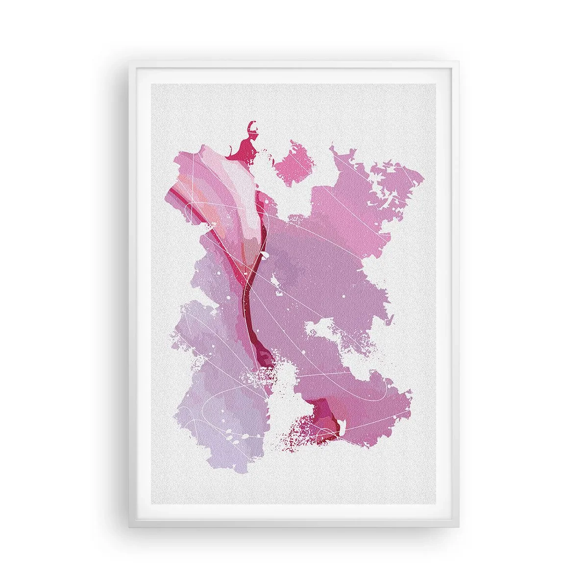 Póster en marco blanco - Mapa de un mundo rosa - 70x100 cm