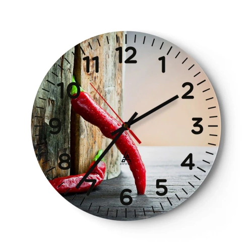 Reloj de pared - Reloj de vidrio - Pimientos rojos picantes - 30x30 cm