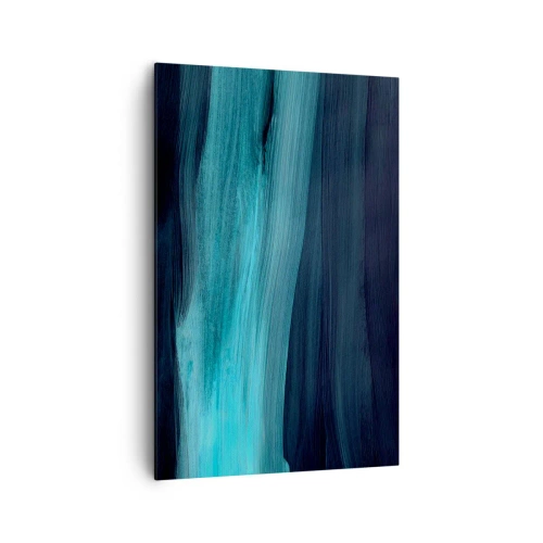 Cuadro sobre lienzo - Impresión de Imagen - Ondas abstractas sutiles en tonos oscuros de azul. - 80x120cm - Nadar con la corriente - Decoración de pared moderna para salón y dormitorio ARTTOR