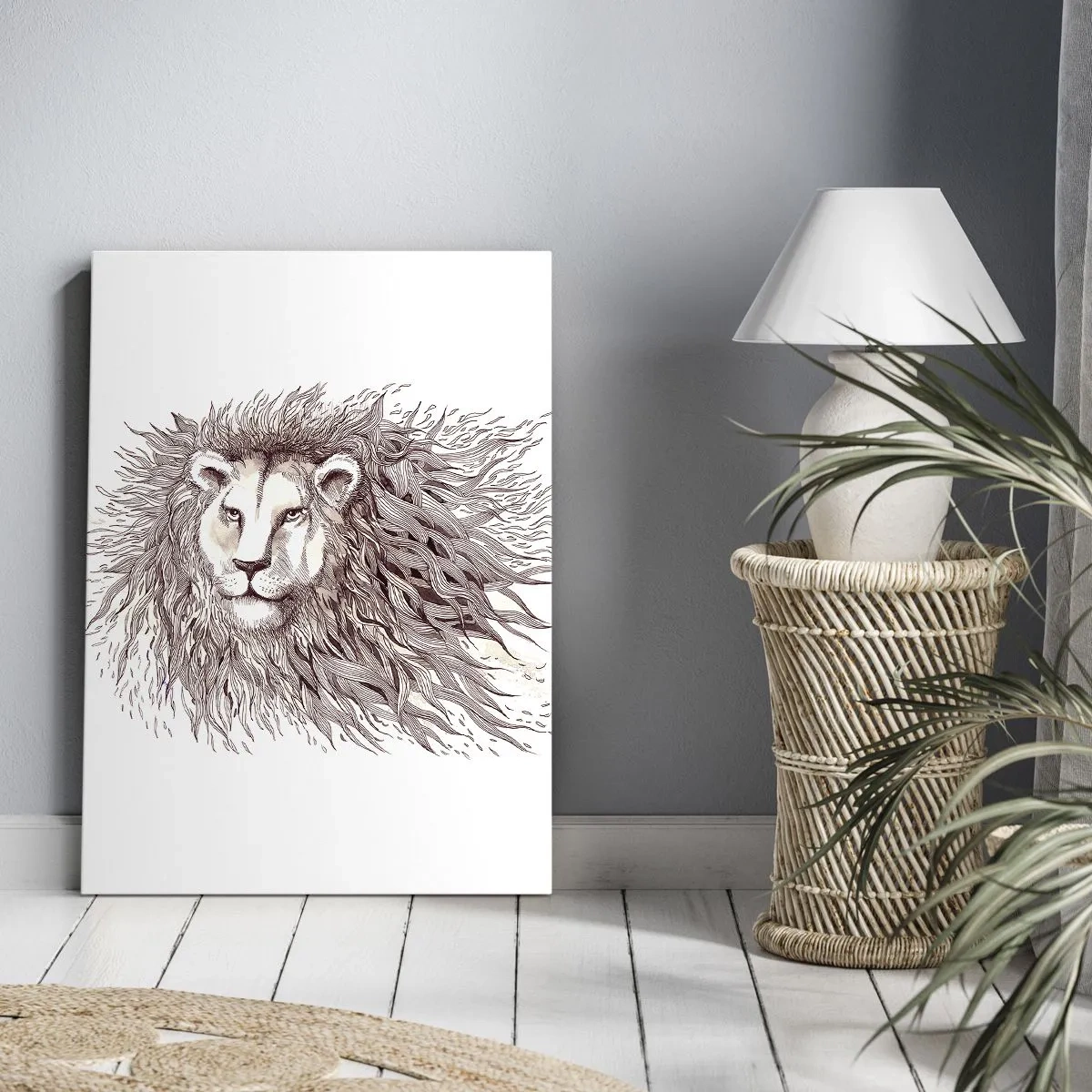 Cuadro sobre lienzo - Impresión de Imagen - Pintura artística de acuarela de un león con una melena detallada. - 50x70cm - Gobernante extravagante - Decoración de pared moderna para salón y dormitorio ARTTOR