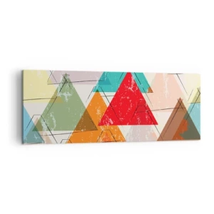 Cuadro sobre lienzo - Impresión de Imagen - Abstracción colorida con triángulos geométricos. - 140x50cm - De tres en tres - Decoración de pared moderna para salón y dormitorio ARTTOR