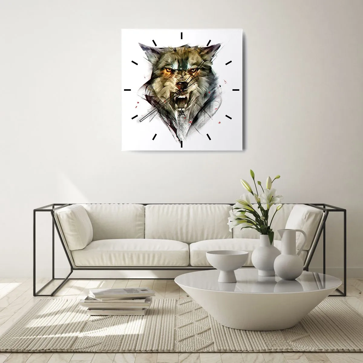 Reloj de pared - Reloj de vidrio - Un lobo peligroso en una forma dinámica y artística. - 30x30cm - ¡No te muevas! - Decoración de pared moderna para salón y dormitorio ARTTOR