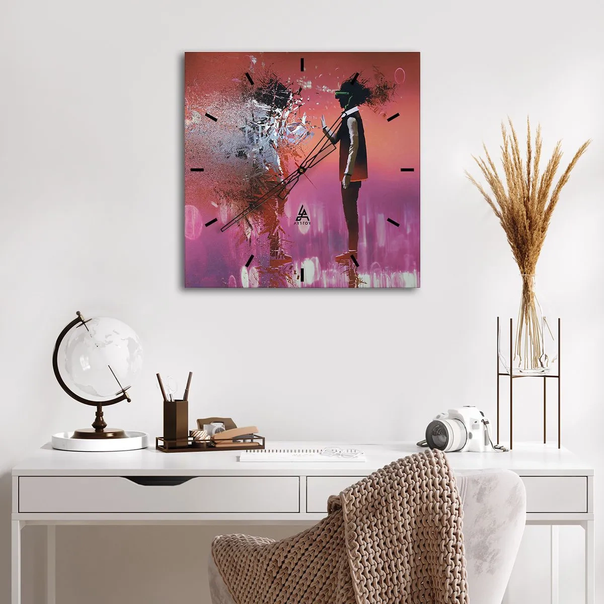 Reloj de pared - Reloj de vidrio - Una escena abstracta con una figura futurista y elementos dispersos. - 30x30cm - ¿Es posible mirar dentro de uno mismo? - Decoración de pared moderna para salón y dormitorio ARTTOR