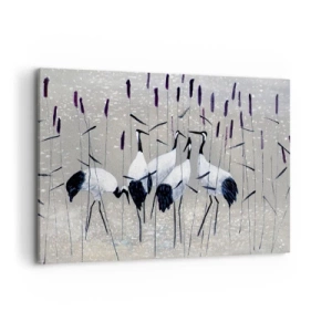 Cuadro sobre lienzo - Impresión de Imagen - Garzas en la hierba contra un fondo tranquilo - 100x70cm - Entre los suyos - Decoración de pared moderna para salón y dormitorio ARTTOR