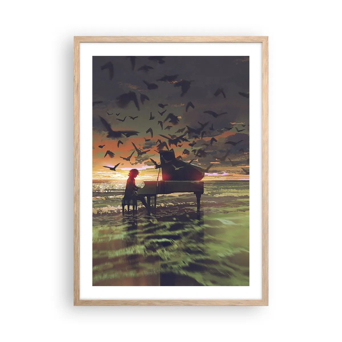 Póster en marco roble claro - Concierto de piano y olas - 50x70 cm