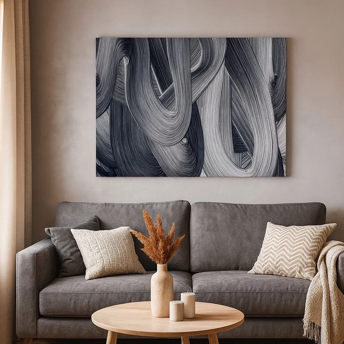 Cuadro sobre lienzo - Impresión de Imagen - Abstracción en blanco y negro con pinceladas dinámicas. - 70x50cm - La fluidez de la realidad - Decoración de pared moderna para salón y dormitorio ARTTOR