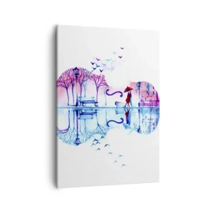 Cuadro sobre lienzo - Impresión de Imagen - Silueta de ciudad en forma de violín en colores de acuarela - 50x70cm - Te traeré cánticos de lluvia - Decoración de pared moderna para salón y dormitorio ARTTOR