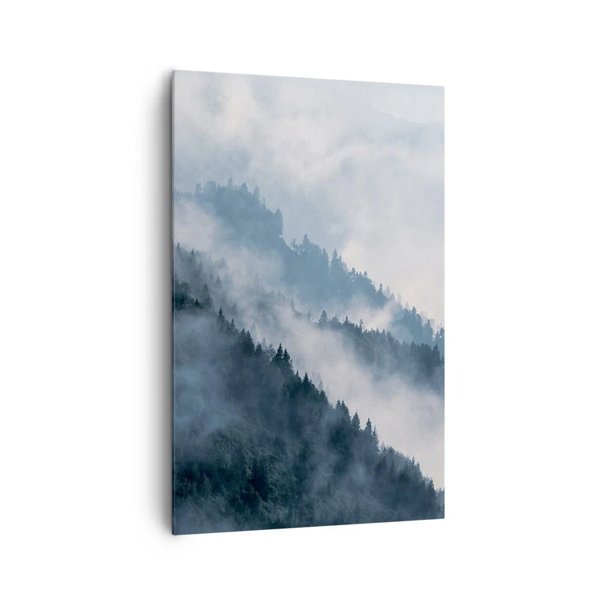 Cuadro sobre lienzo - Impresión de Imagen - La niebla se cierne sobre las laderas boscosas de las montañas en un paisaje misterioso. - 80x120cm - Misticismo de las montañas - Decoración de pared moderna para salón y dormitorio ARTTOR