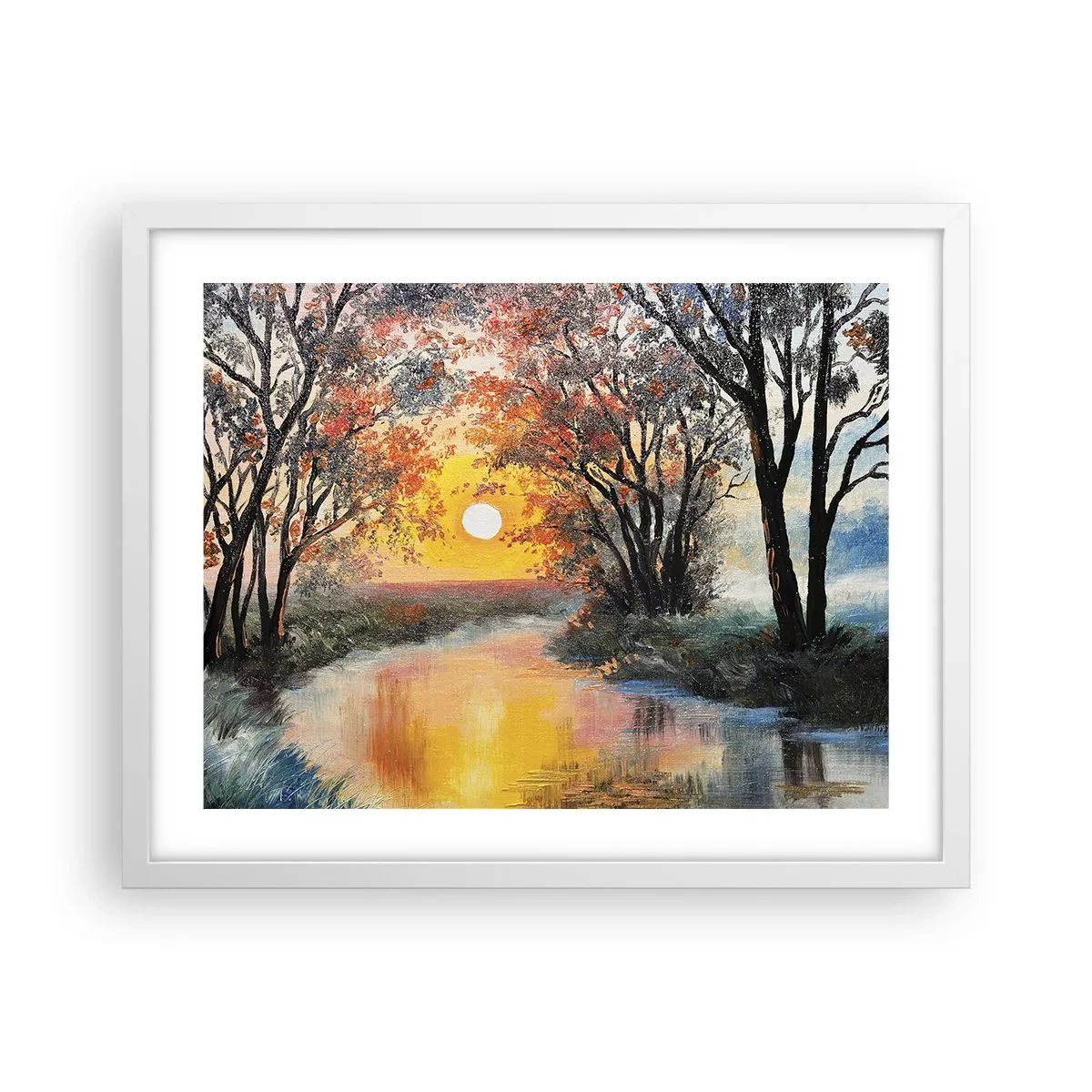 Póster en marco blanco - Ambiente otoñal - 50x40 cm