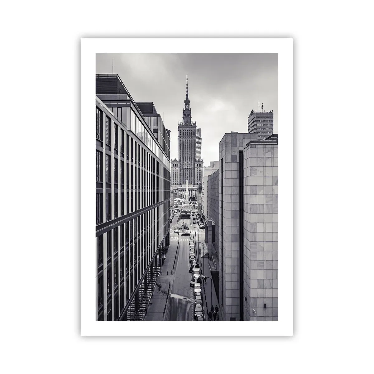 Póster - Vista del Palacio de la Cultura y la Ciencia de Varsovia en tonos grises - 50x70cm - Valle de Varsovia - Decoración de pared moderna para salón y dormitorio ARTTOR
