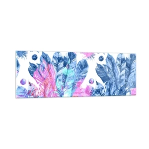 Cuadro sobre vidrio - Impresiones sobre Vidrio - Plumas de color rosa y azul - 90x30 cm
