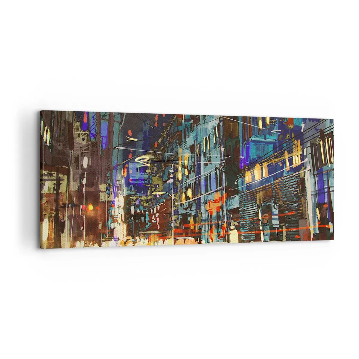 Cuadro sobre lienzo - Impresión de Imagen - Escena nocturna de la ciudad con luces de neón - 120x50cm - El bullicio nocturno de la calle - Decoración de pared moderna para salón y dormitorio ARTTOR