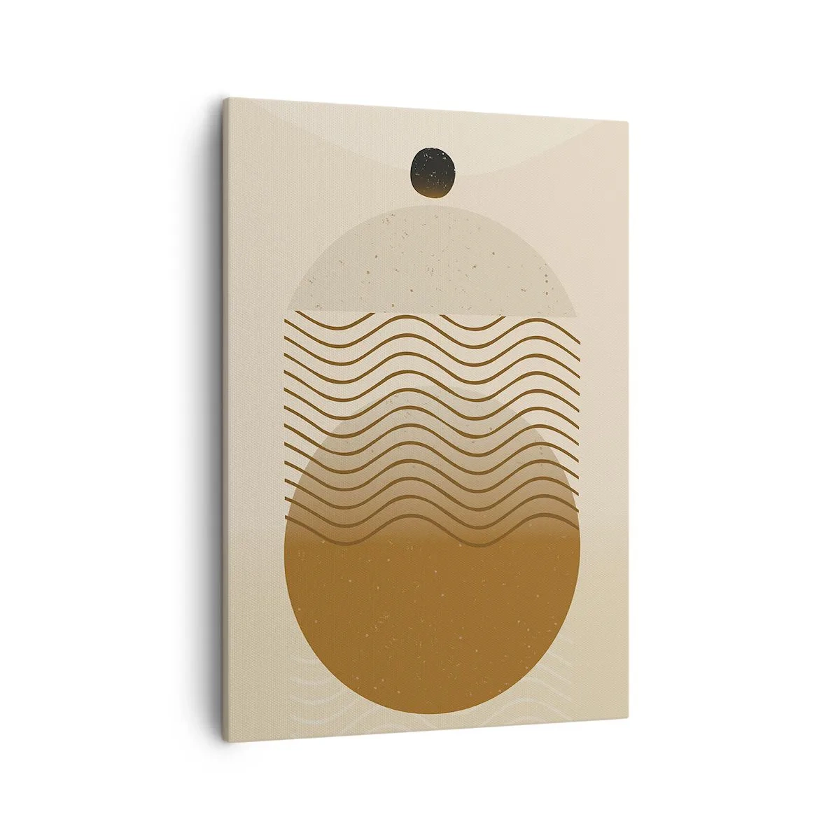 Cuadro sobre lienzo - Impresión de Imagen - Abstracción geométrica con círculos y líneas onduladas en colores cálidos. - 50x70cm - Sobre el origen de las figuras geométricas - Decoración de pared moderna para salón y dormitorio ARTTOR