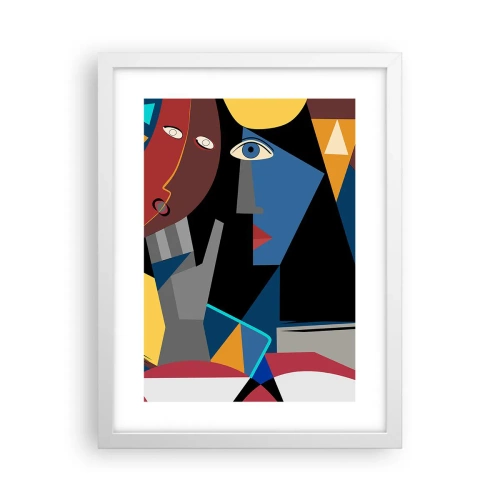 Póster en marco blanco - Conversación cubista - 30x40 cm