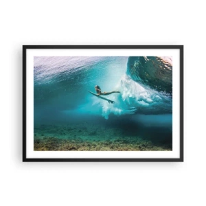 Póster en marco negro - Surfista bajo una ola en el agua azul del océano - 70x50cm - Mundo submarino - Decoración de pared moderna para salón y dormitorio ARTTOR