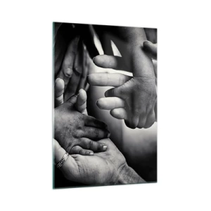 Cuadro sobre vidrio - Impresiones sobre Vidrio - Apretón de manos simbólico en blanco y negro de diferentes generaciones - 50x70cm - Ser humano - Decoración de pared moderna para salón y dormitorio ARTTOR